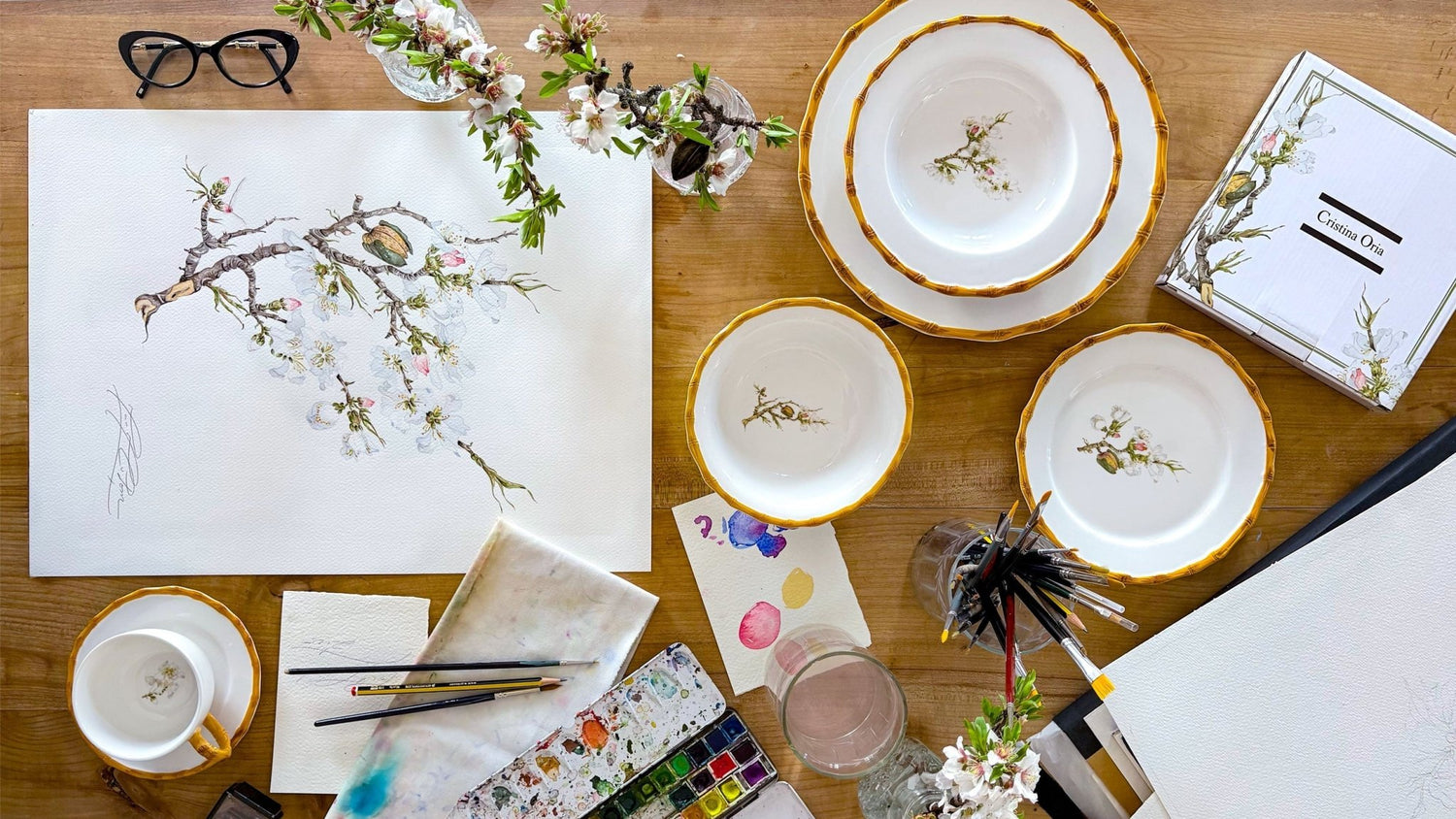 Vajilla Diseño Bambú & Flor Almendro