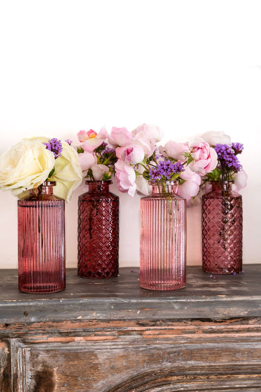 Set 4 Floreros De Cristal Rosados Cristina Oria