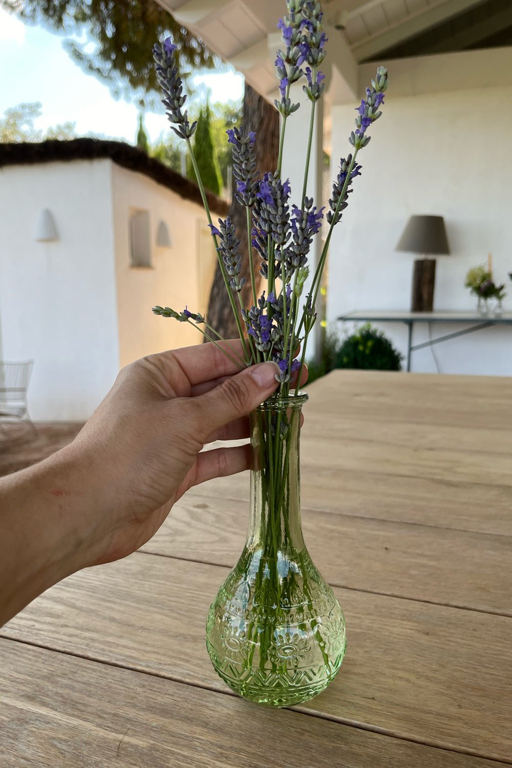 Florero De Cristal Con Diseño París Verde Claro Sol