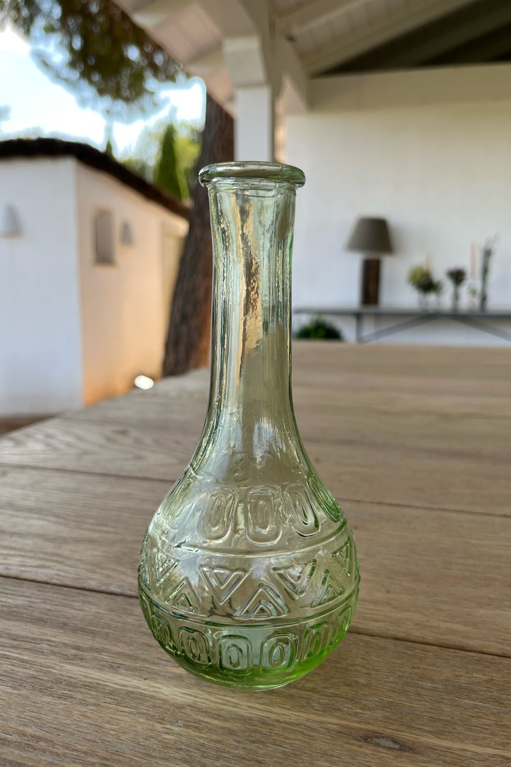 Florero De Cristal Con Diseño París Verde Claro Triángulos
