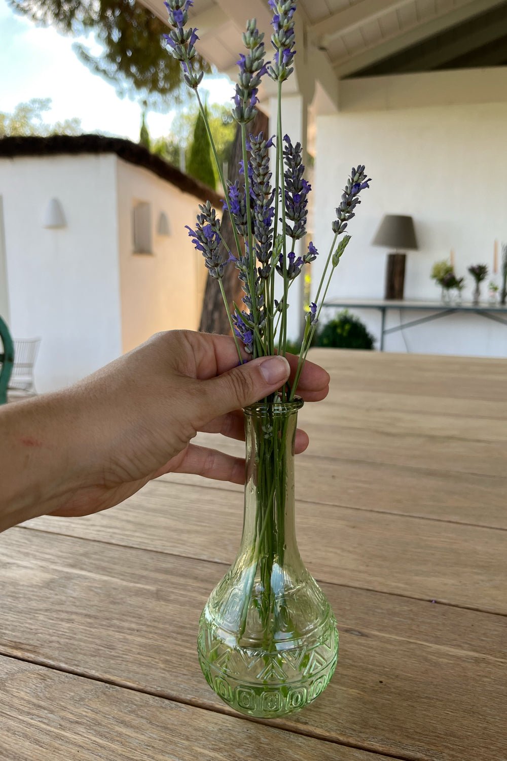 Florero De Cristal Con Diseño París Verde Claro Diseño Triángulos