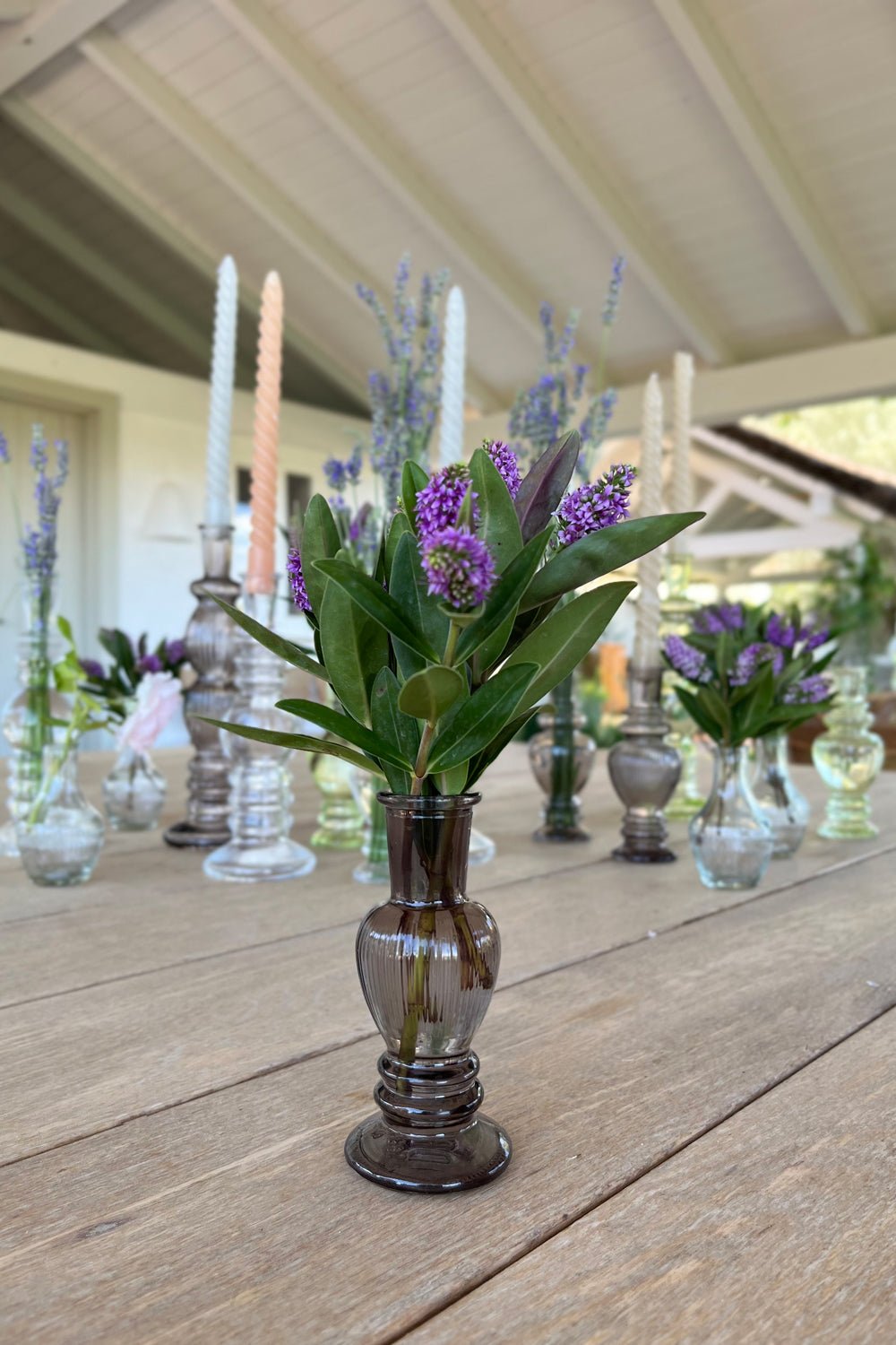 Florero De Cristal Con Diseño Venecia Gris Pequeño