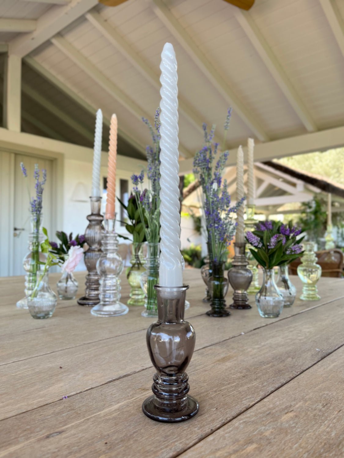 Portavelas De Cristal Con Diseño Venecia Gris Pequeño Liso