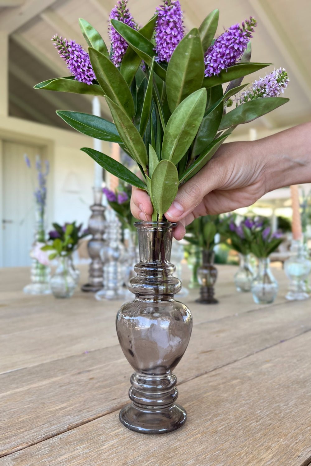 Florero De Cristal Con Diseño Venecia Gris Grande