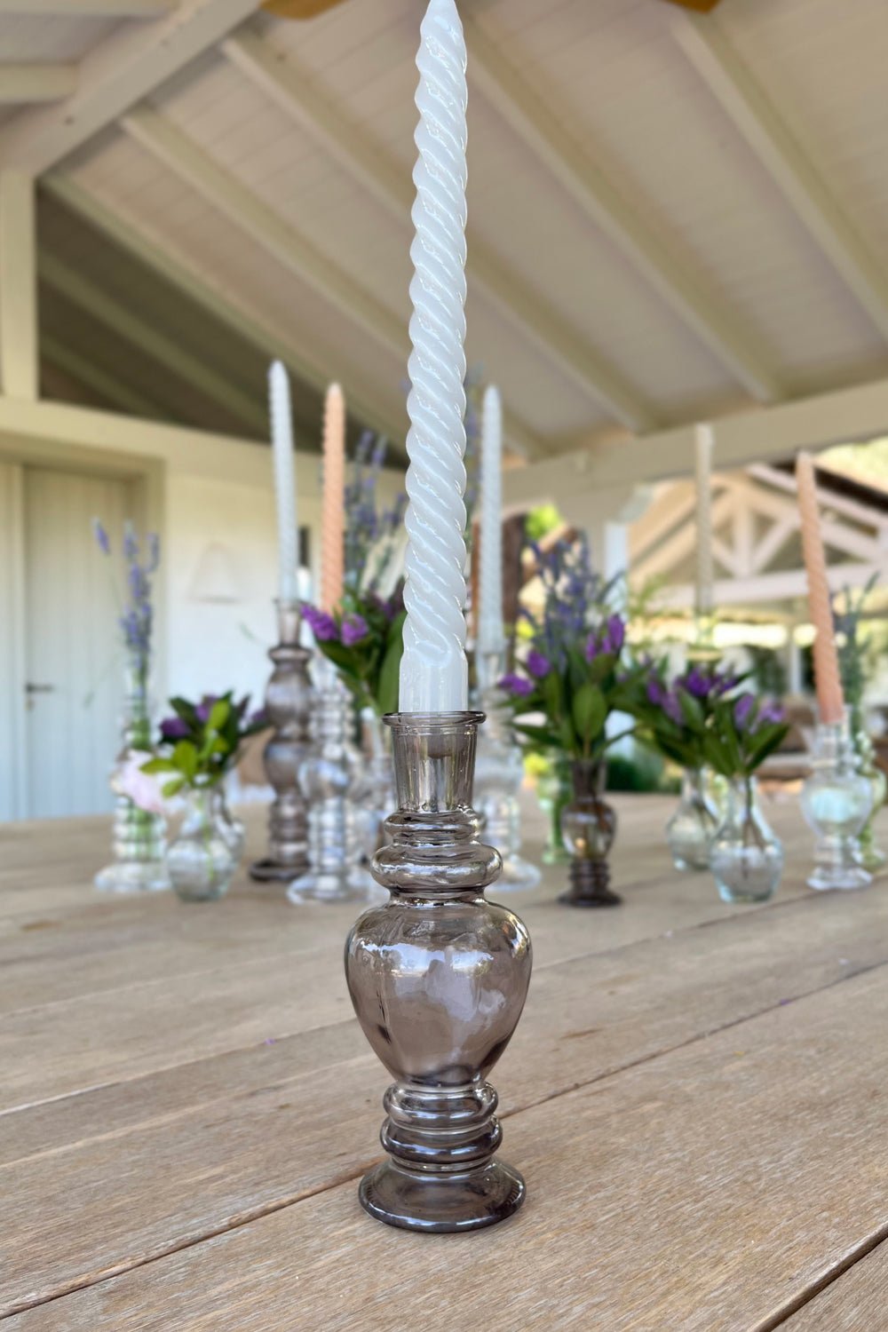 Portavelas De Cristal Con Diseño Venecia Gris Grande Liso