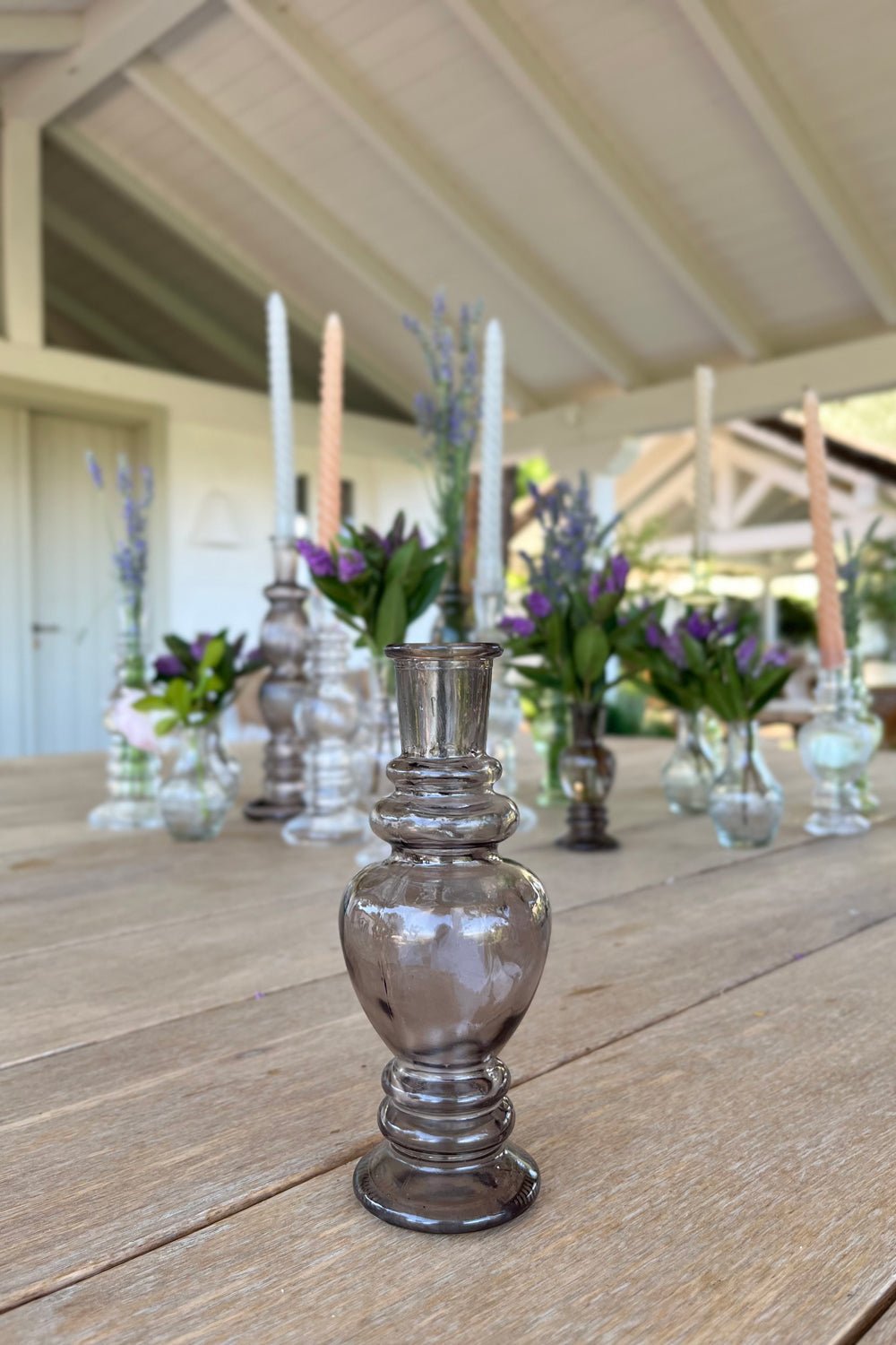 Florero De Cristal Con Diseño Venecia Gris Granden para Decorar