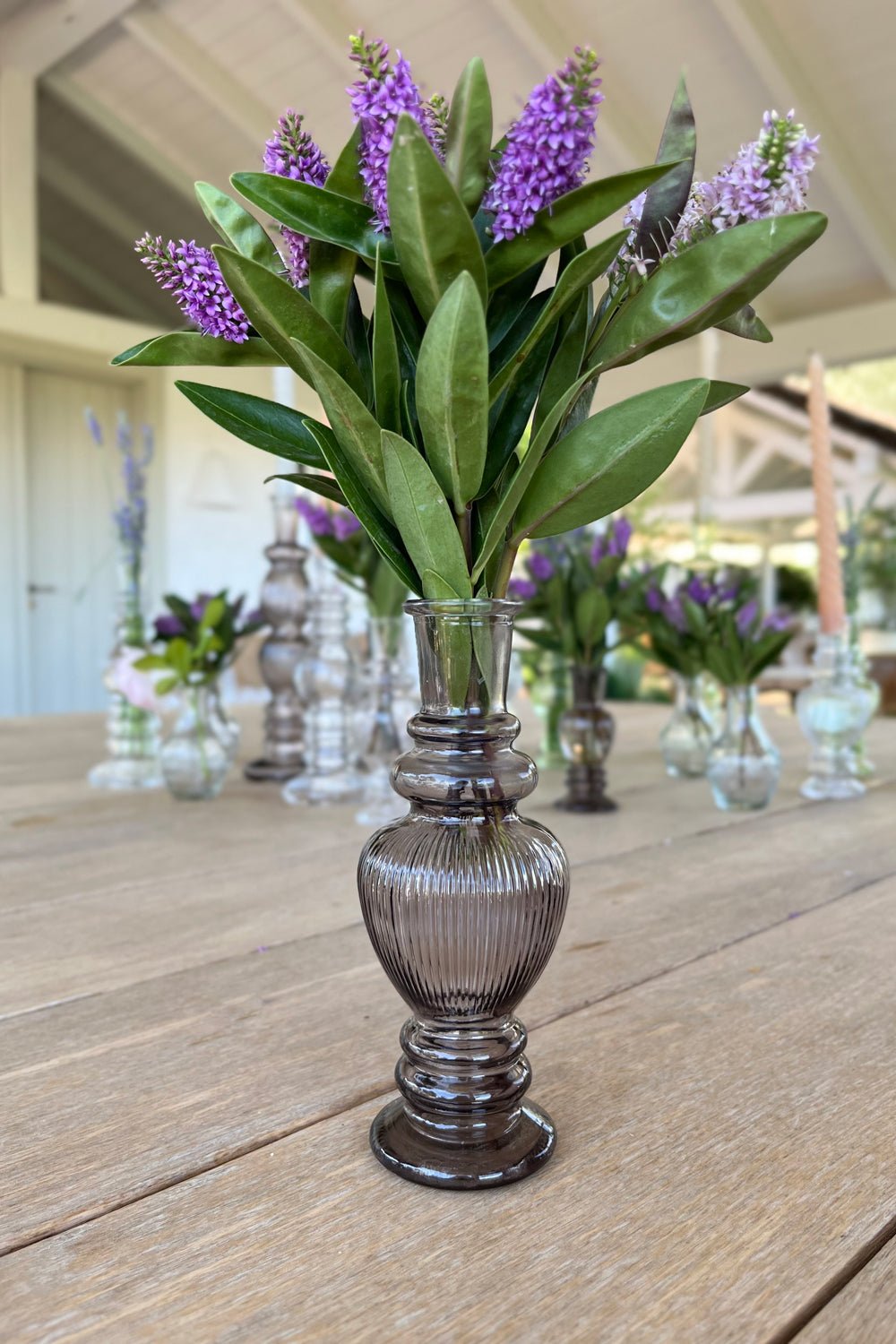 Florero De Cristal Con Diseño Venecia Gris Grande