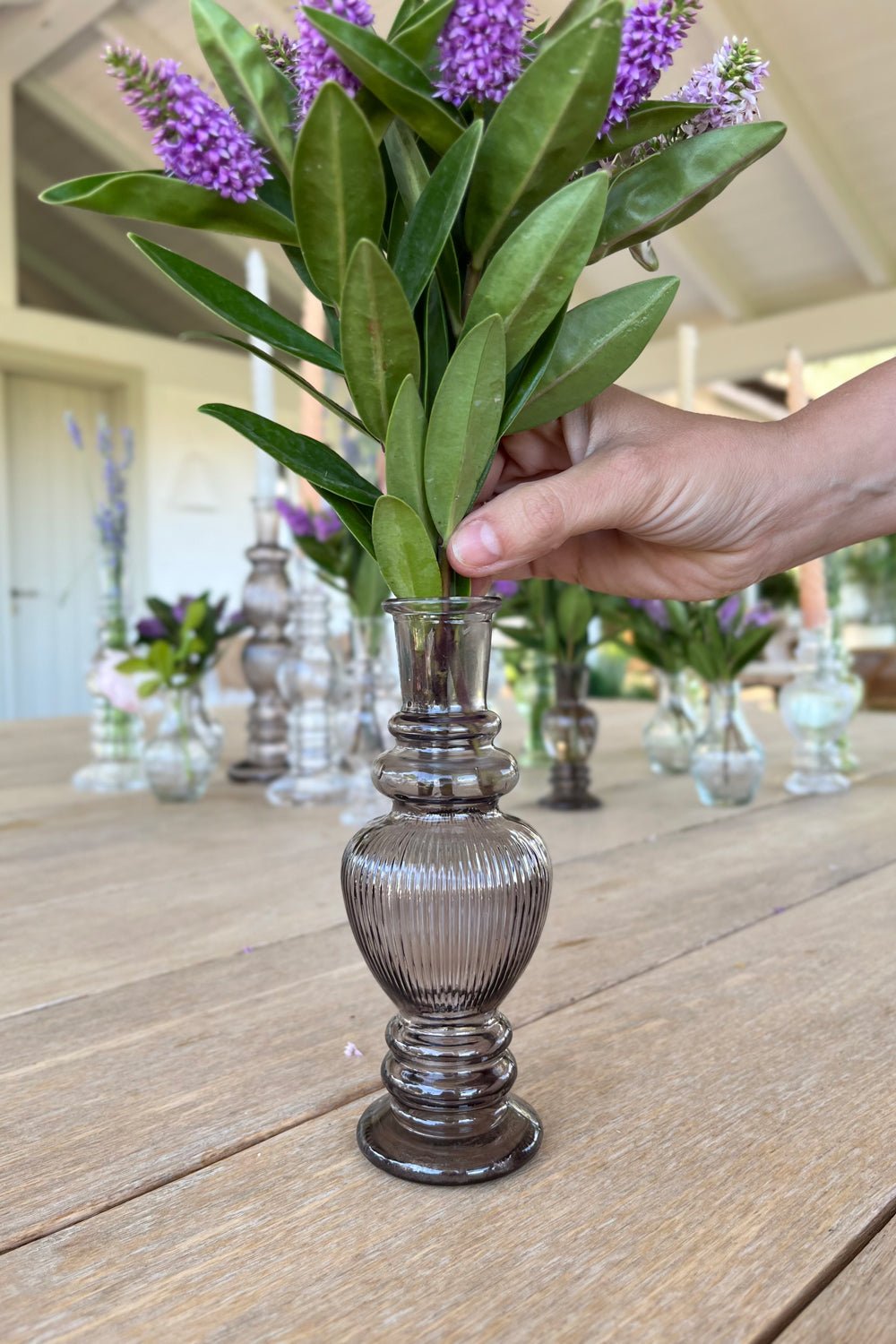 Florero De Cristal Con Diseño Venecia Gris Grande Tallado
