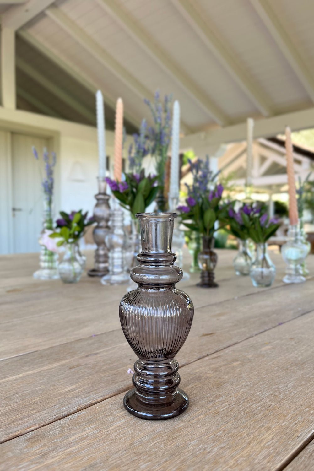 Florero De Cristal Con Diseño Venecia Gris Grande