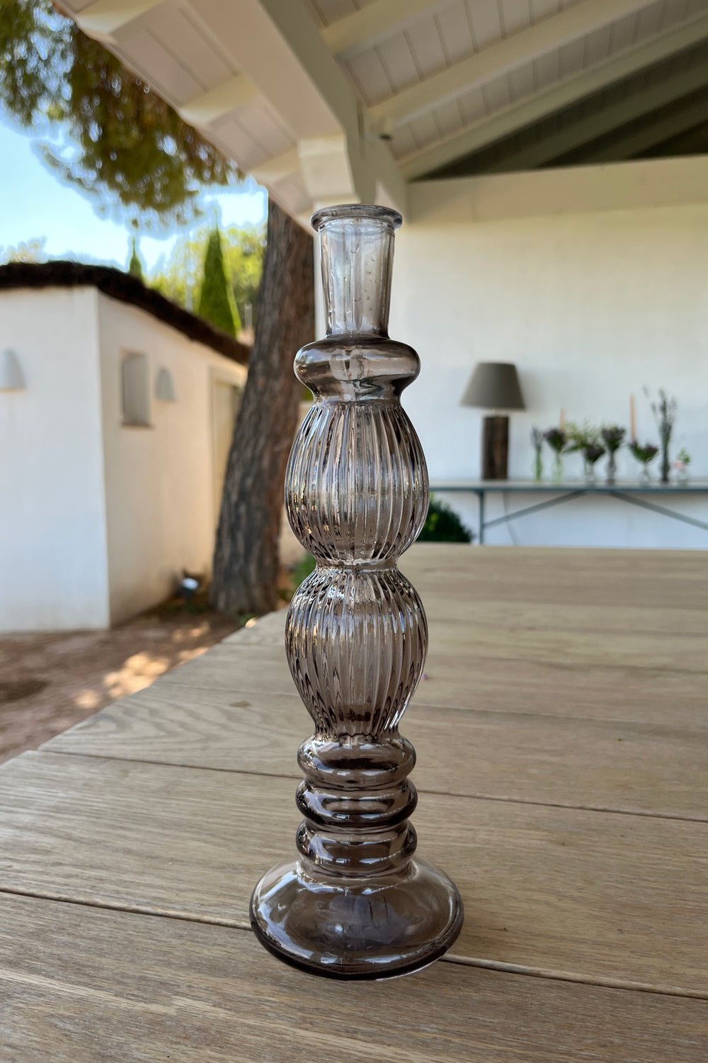 Florero De Cristal Con Diseño Florencia Gris Grande Diseño Tallado