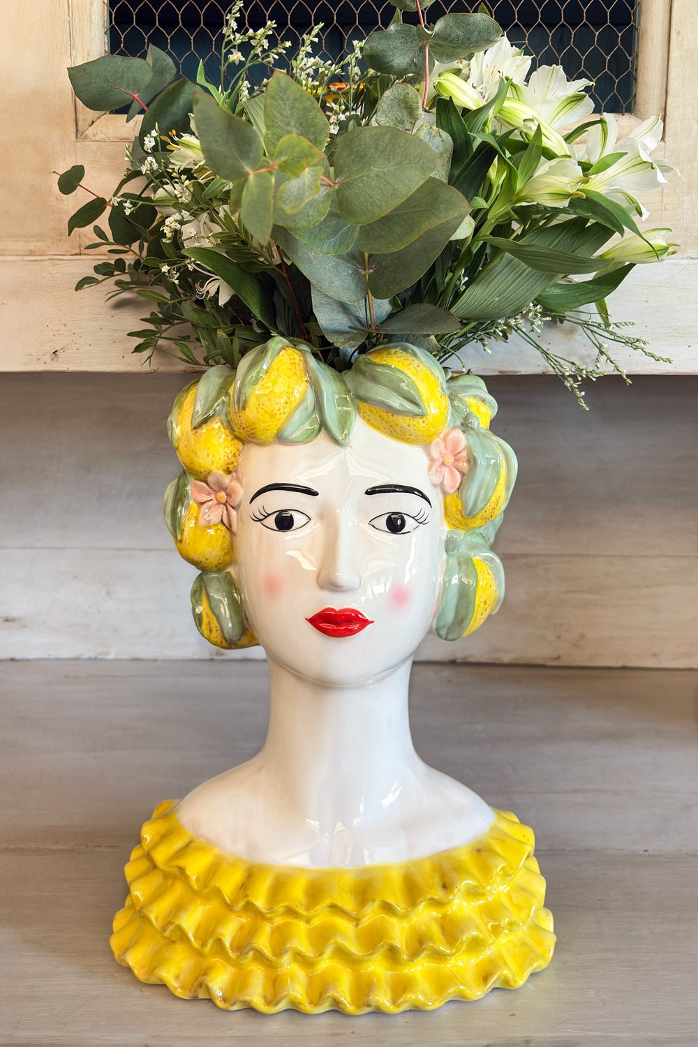 Vase en porcelaine Buste de femme aux citrons