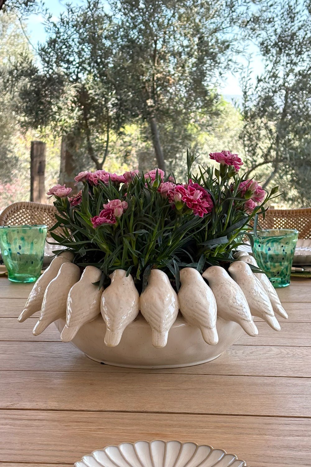 Detalle Jarrón Redondo Con Diseño De Pájaros Blanco Cristina Oria