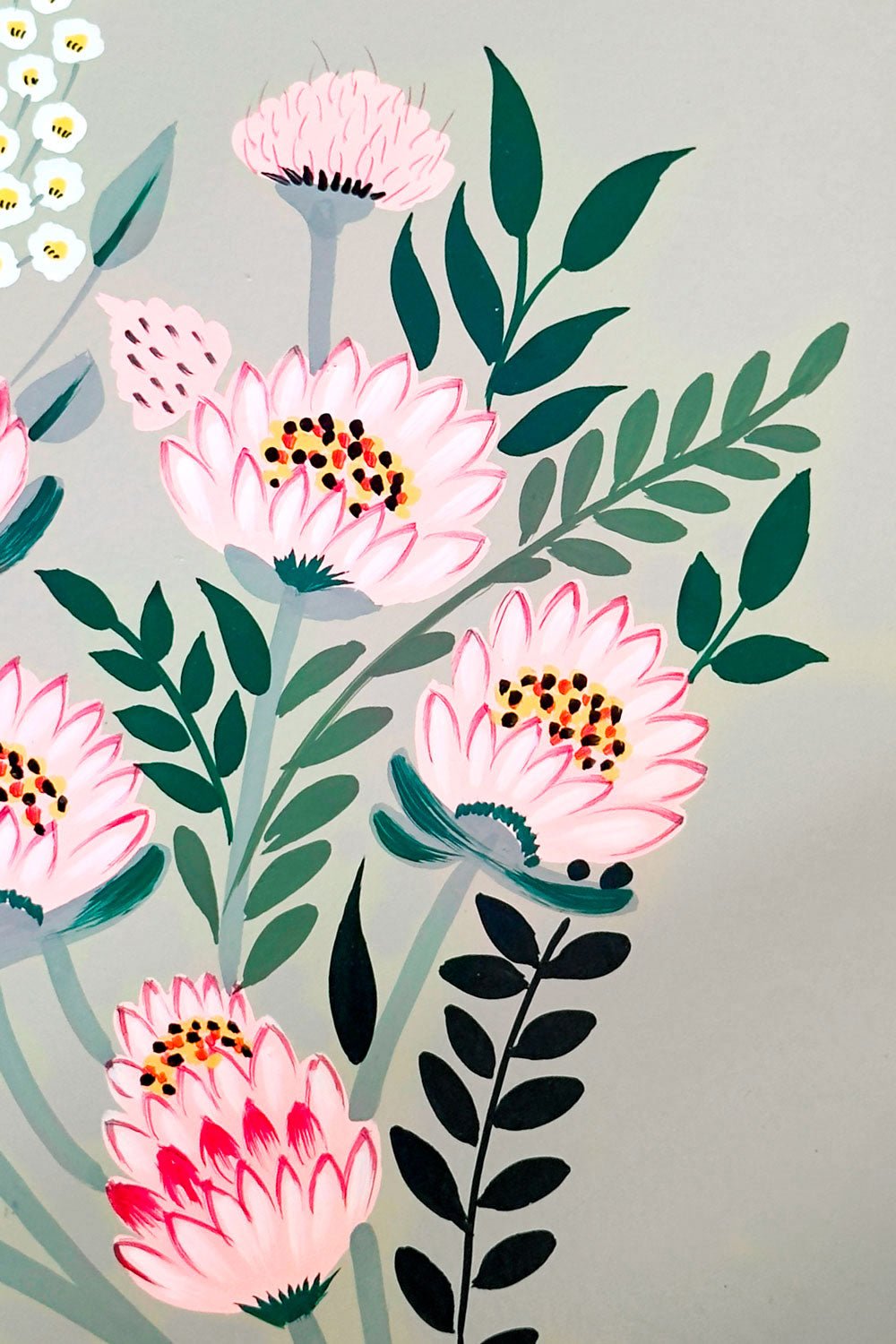 Rechteckige Servierplatte mit handgemalten Blumen