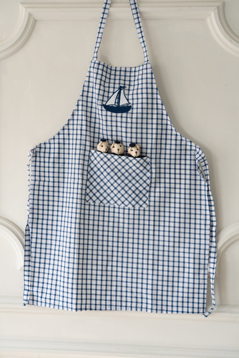 Delantal De Niños Con Diseño De Osos Marineros & Cuadros Azules Cristina Oria