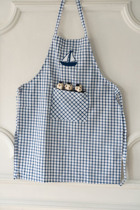 Delantal De Niños Con Diseño De Osos Marineros & Cuadros Azules Cristina Oria