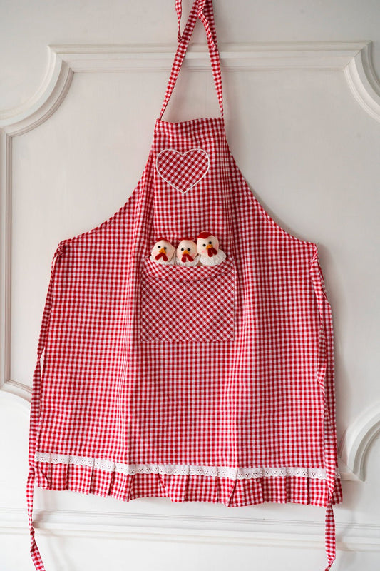 Delantal De Niños Con Diseño De Gallinas & Cuadros Rojos Cristina Oria