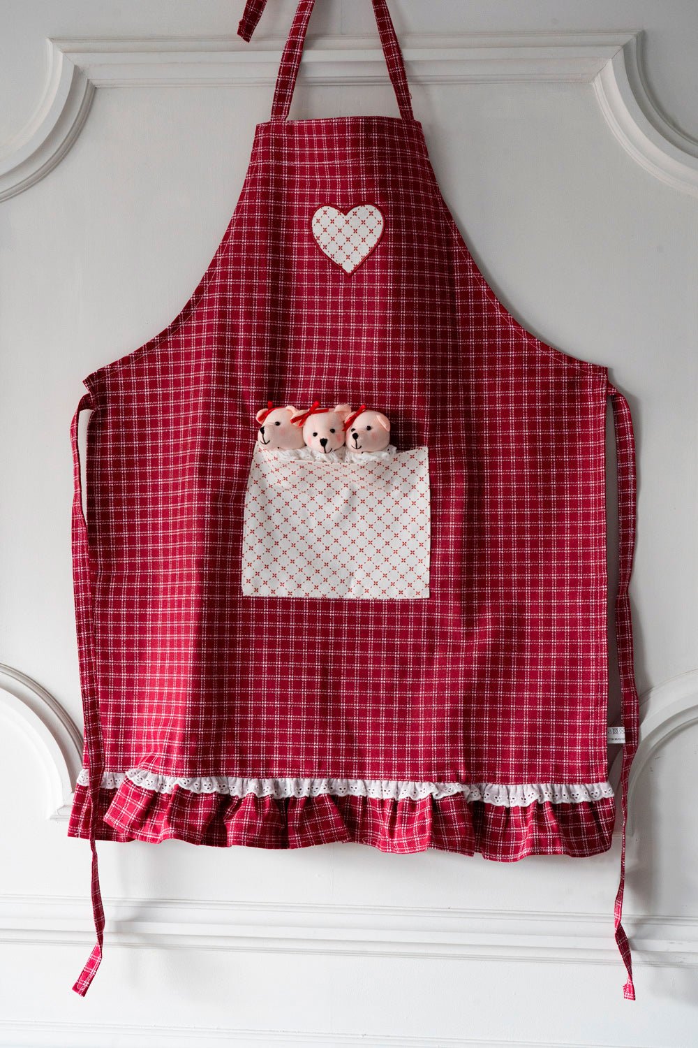 Delantal De Niños Con Diseño De Osos & Cuadros Rojos Cristina Oria