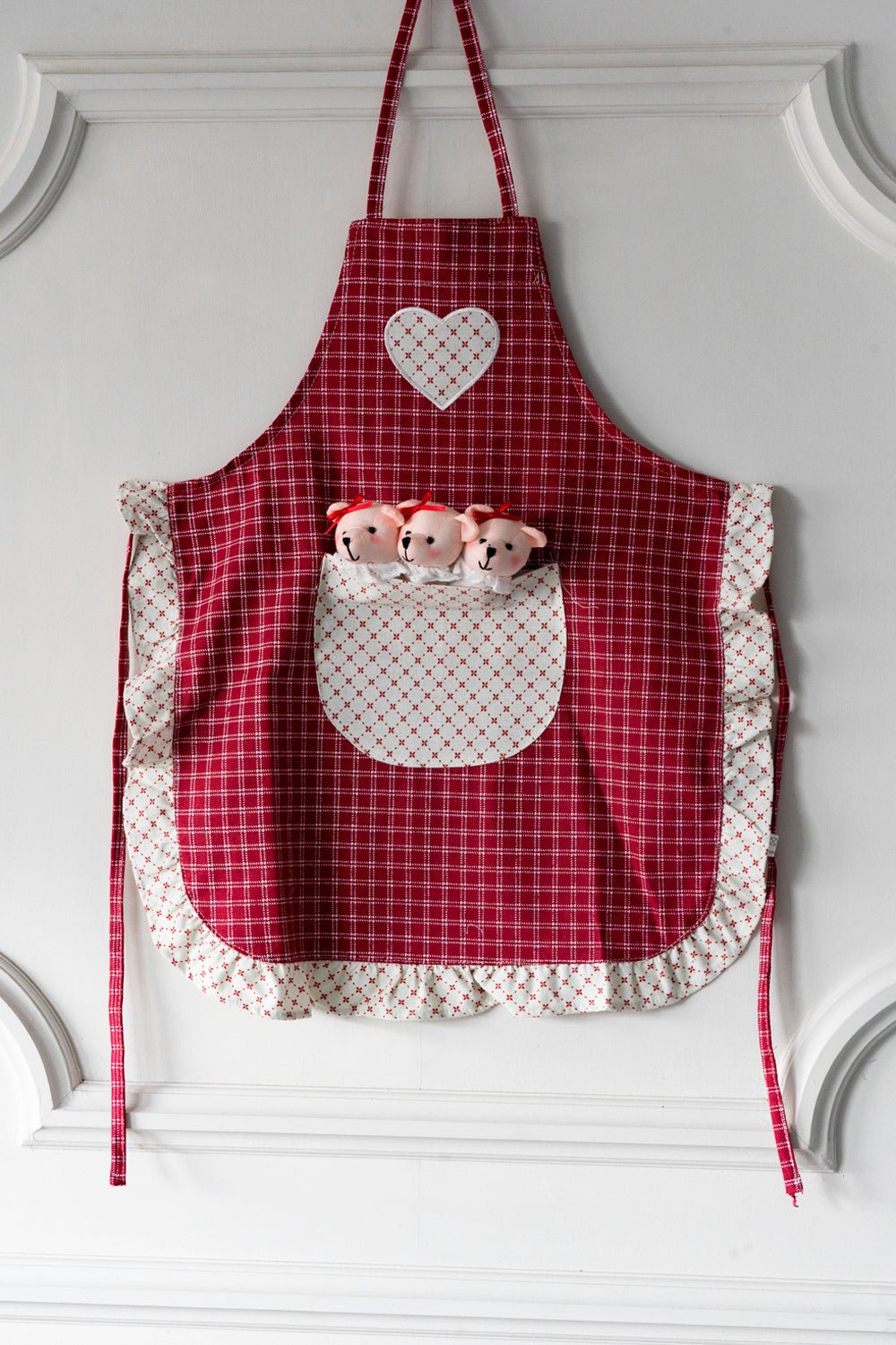 Delantal De Niños Mini Con Diseño De Osos & Cuadros Rojos Cristina Oria