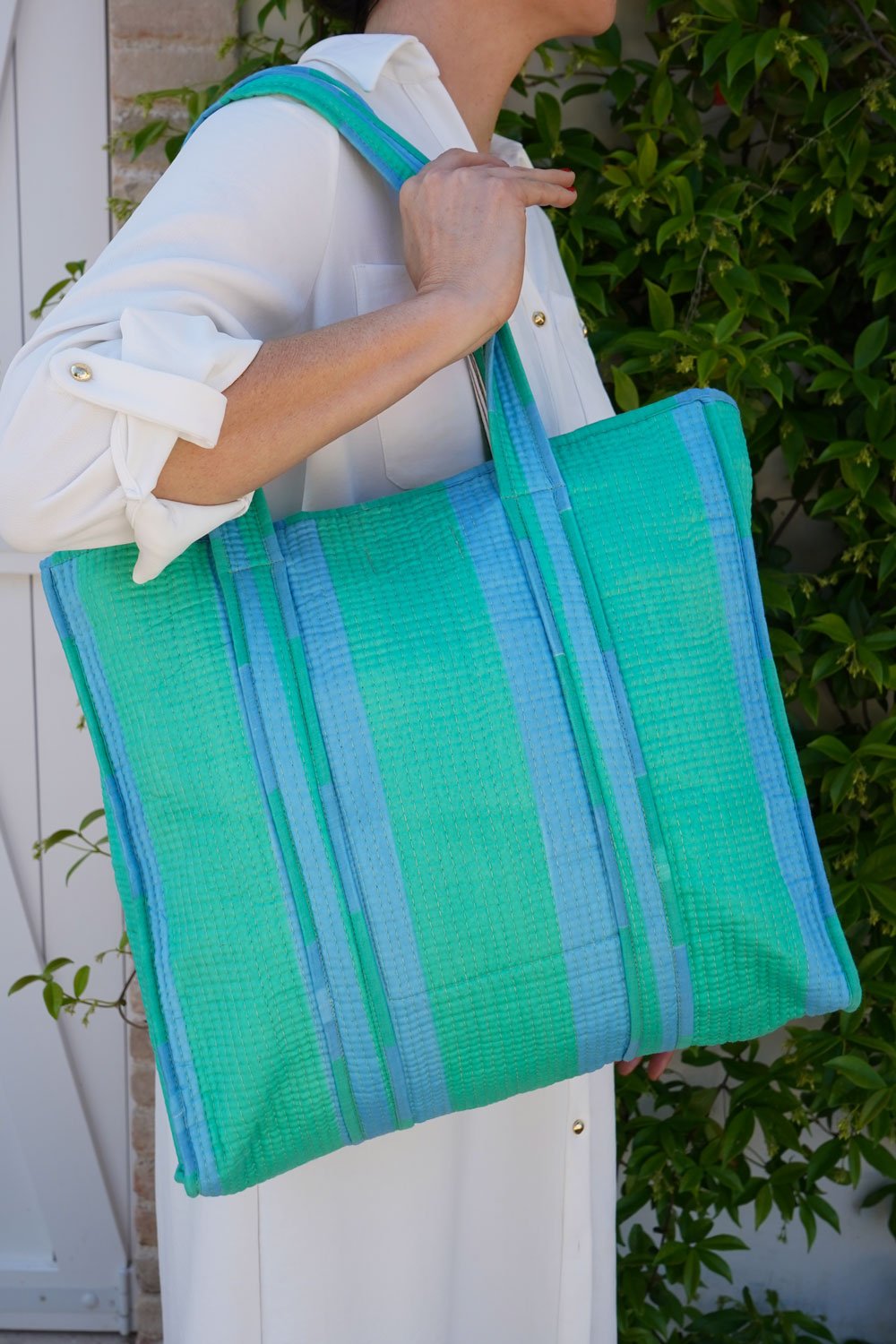 Bolsa Rayas Azules Y Verdes Cristina Oria