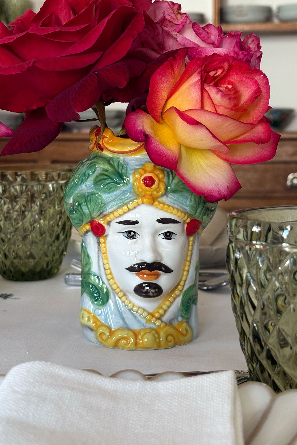 Jarrón Busto Diseño Hindú Colores Hombre Cristina Oria