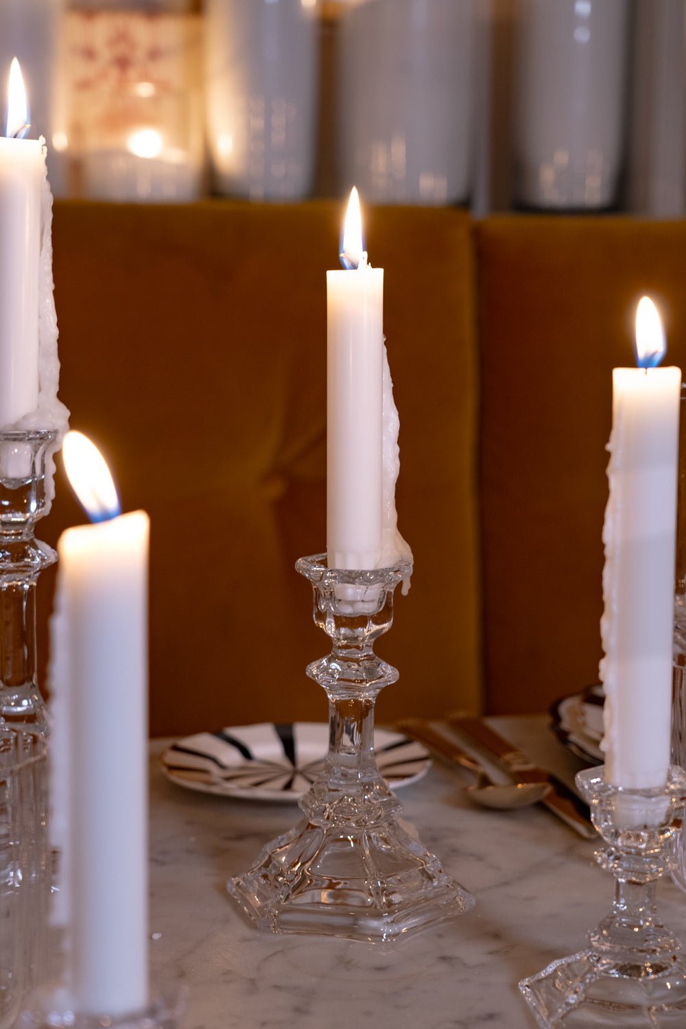 Set De 2 Candelabros De Cristal Medianos & Velas LED