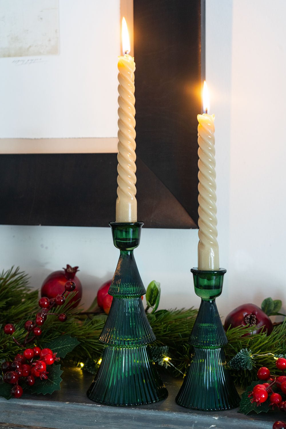 Detalle Candelabro Tallado De Cristal Con Diseño De Árbol Verde Pequeño Cristina Oria