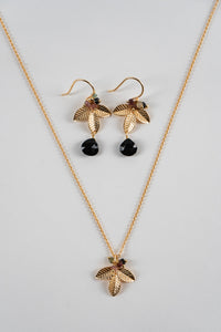 Combinación Collar & Pendientes Dorados Diseño Turmalinas Y Onyx Negra Cristina Oria