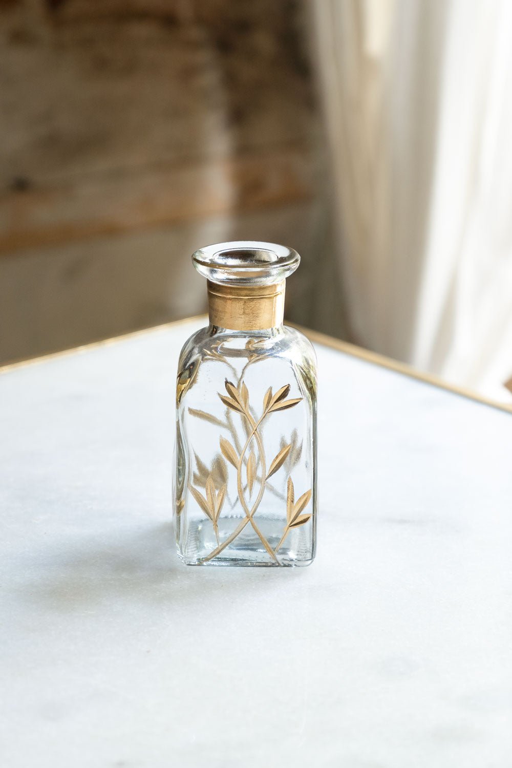 Mini Florero Rectangular De Cristal Con Flores Doradas Pintadas A Mano Cristina Oria