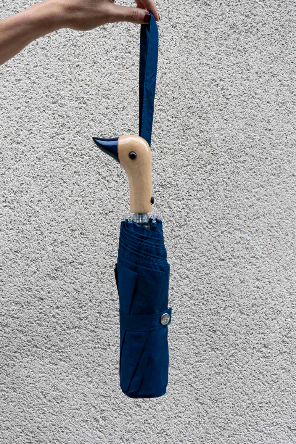 Paraguas Con Diseño Azul Marino Y Mango Con Cabeza De Pato