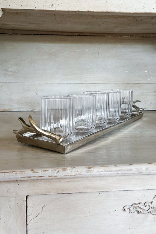 Bandeja Rectangular Plateada Con Asas Cuernos Ciervo