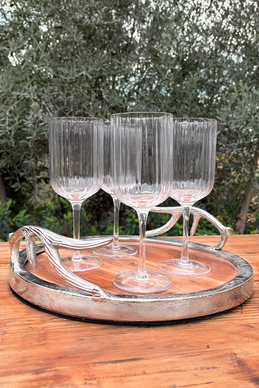 Bandeja Redonda De Madera Con Asas Plateadas Cuernos Ciervo Cristina Oria