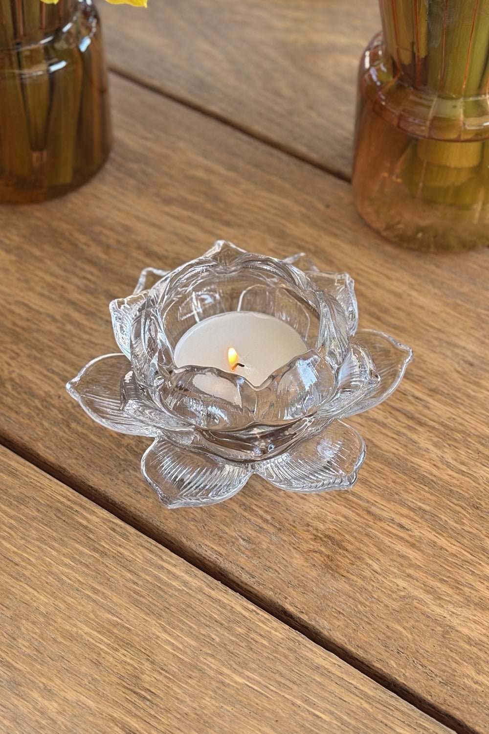 Portavelas De Cristal Con Diseño De Flor Transparente Cristina Oria