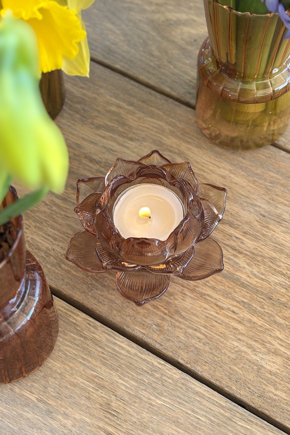 Portavelas De Cristal Con Diseño De Flor Coral Cristina Oria