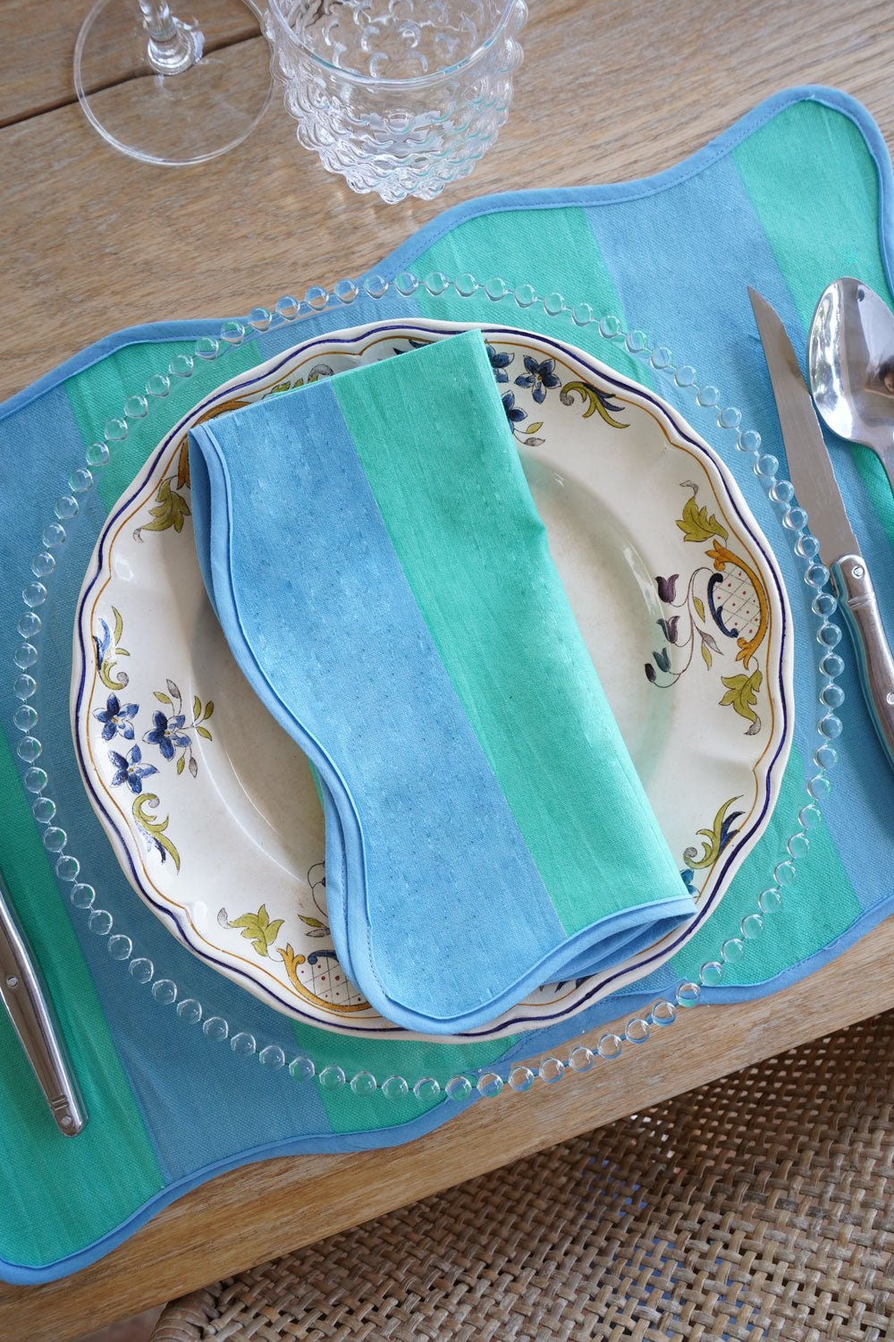 Detalle Mantel Individual Rayas Azules Y Verdes Cristina Oria