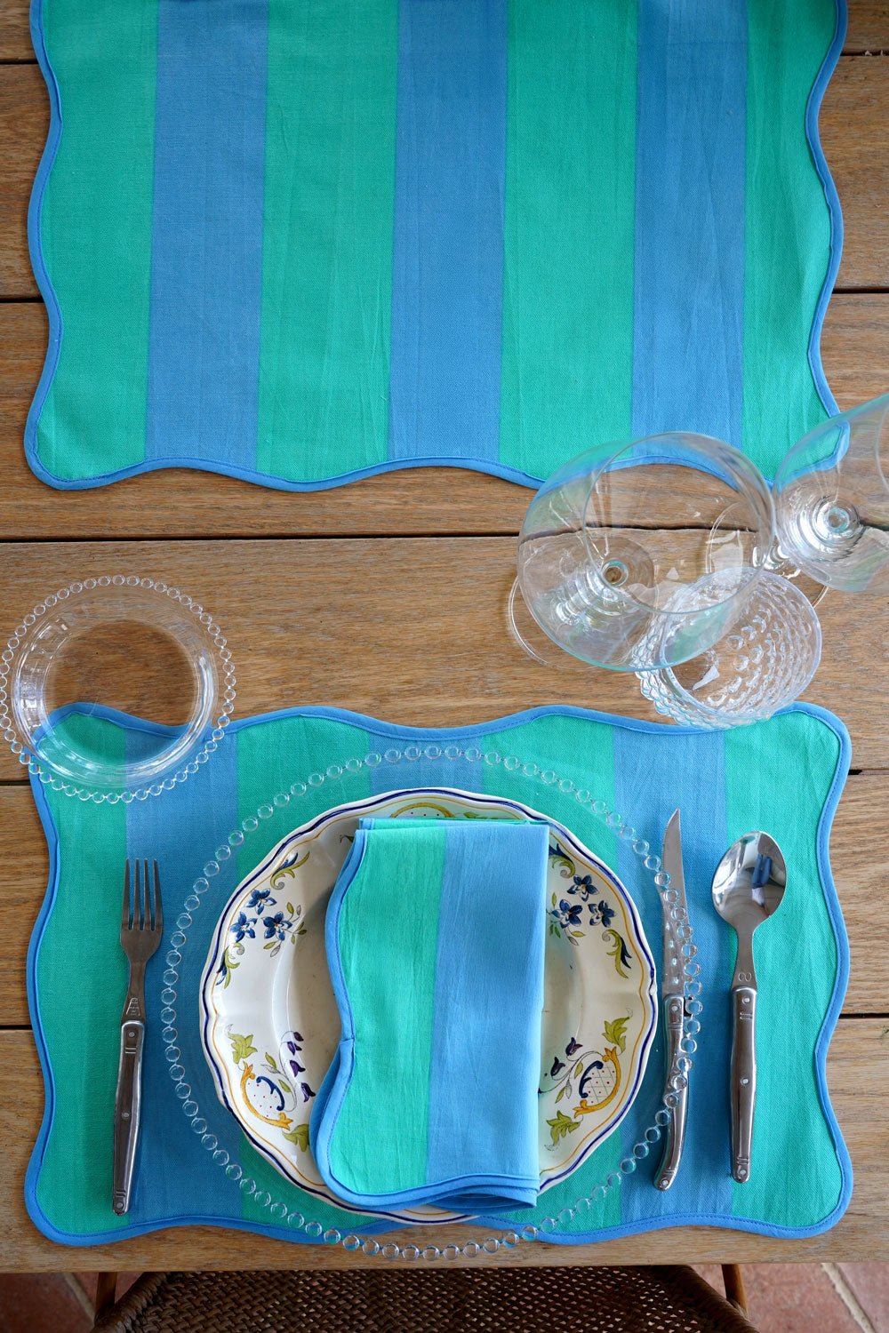 Mantel Individual Rayas Azules Y Verdes Cristina Oria