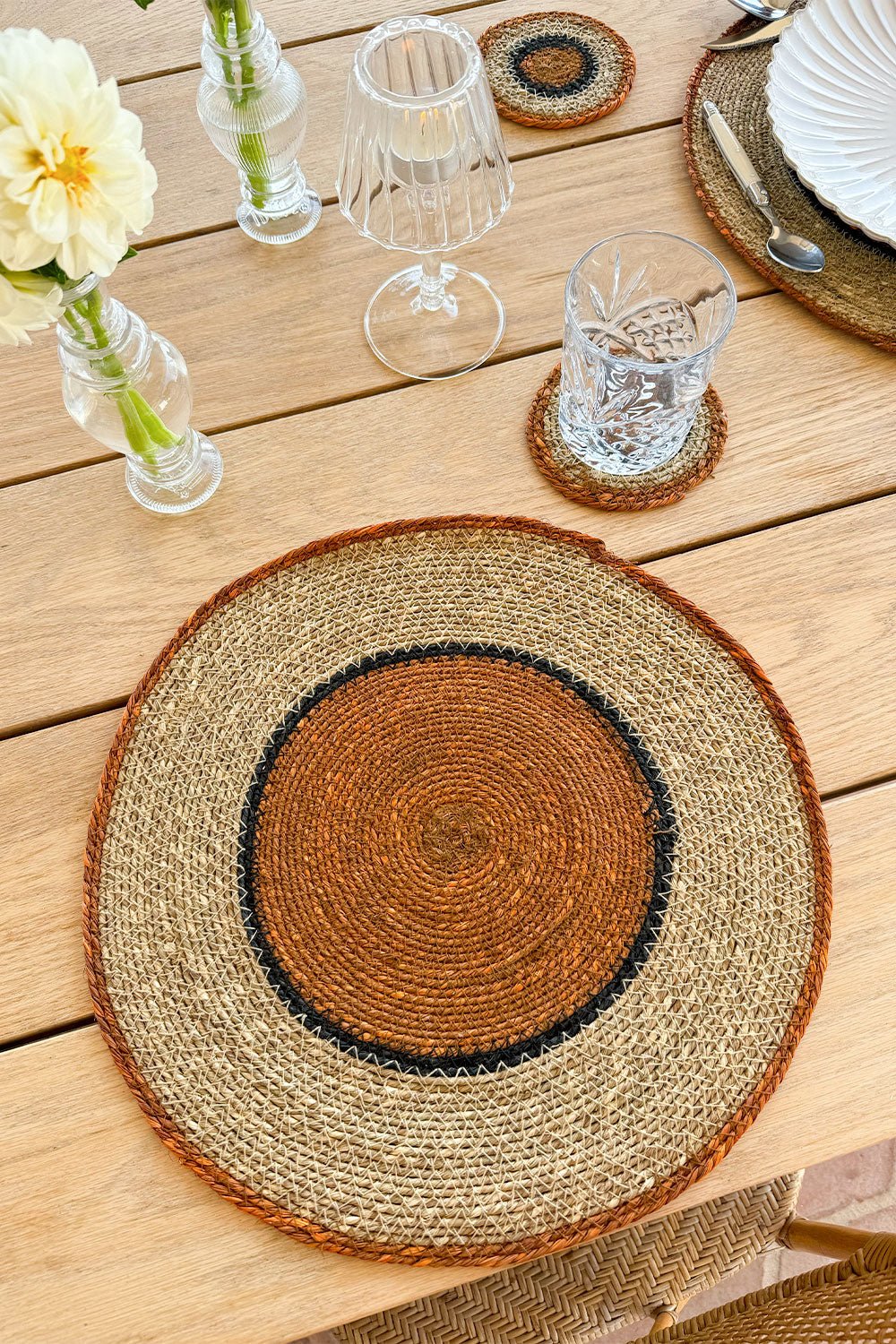 Individual Redondo de Seagrass Beige y Naranja Cristina Oria