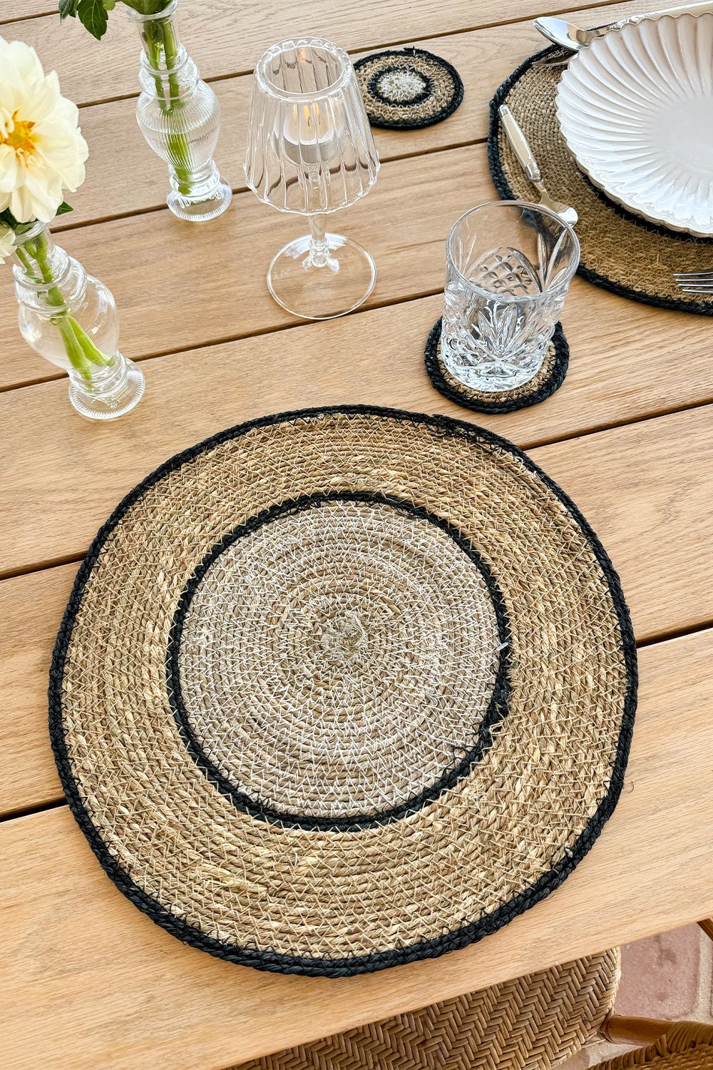 Individual Redondo de Seagrass Beige y Negro Cristina Oria