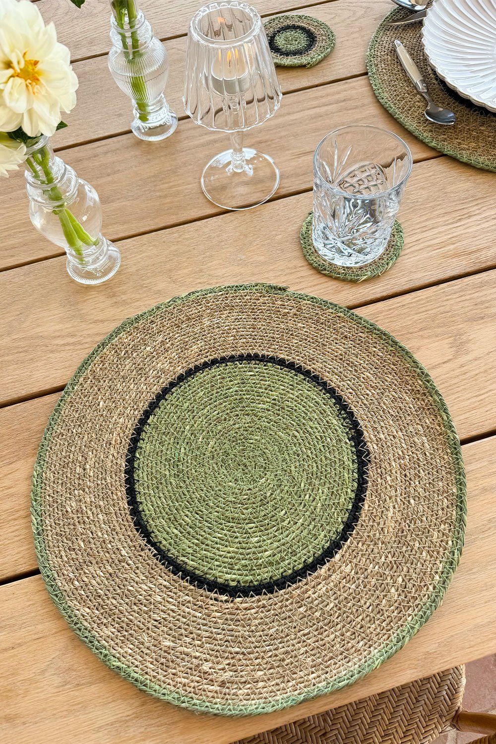 Individual Redondo de Seagrass Beige y Verde Cristina Oria