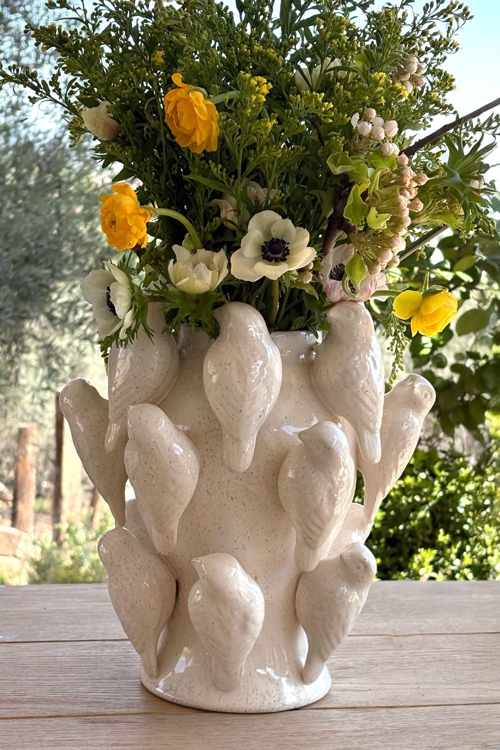Jarrón Con Diseño De Pájaros Blanco Cristina Oria