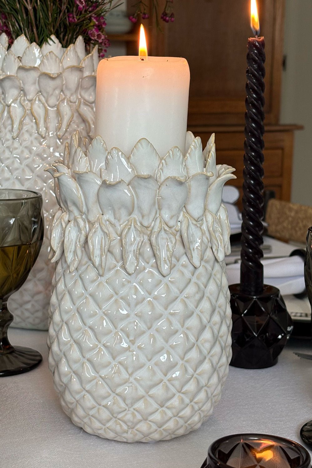 Portavelas Diseño Piña Blanco Cristina Oria