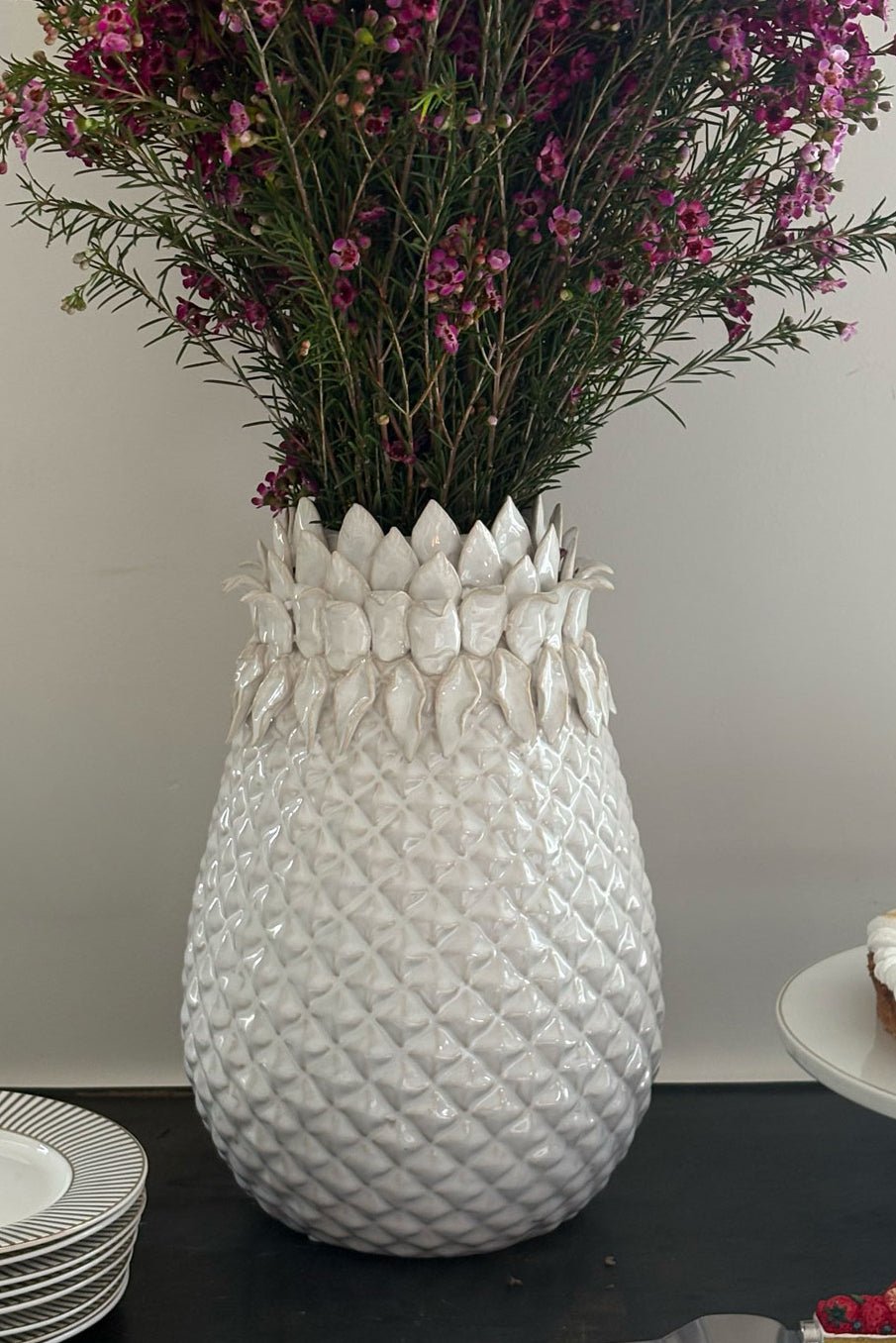 Jarrón Diseño Piña Blanco Grande