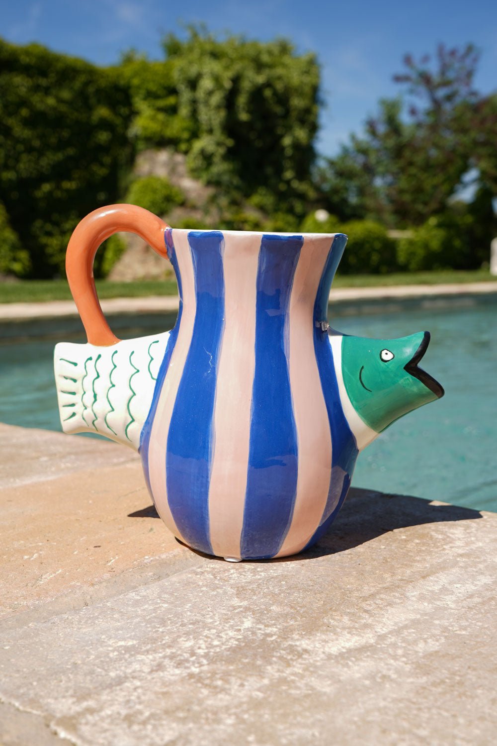 Jarrón Rayas Rosas Y Azules Con Pez Verde Cristina Oria