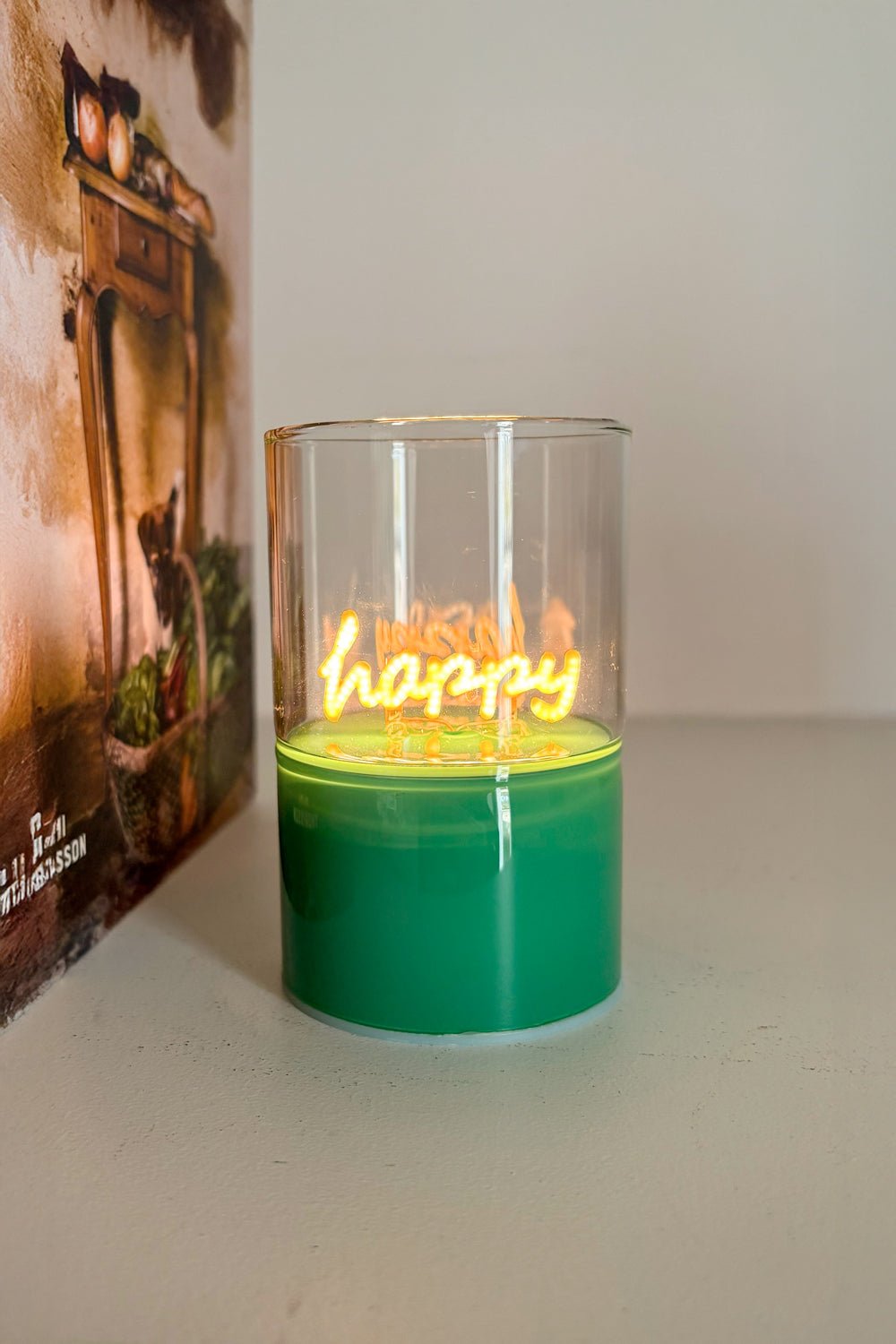 Figura Decorativa Neon Verde "Happy"