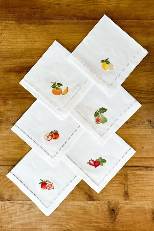 Set de 6 Servilletas Bordadas a Mano con Diseño de Frutas Cristina Oria