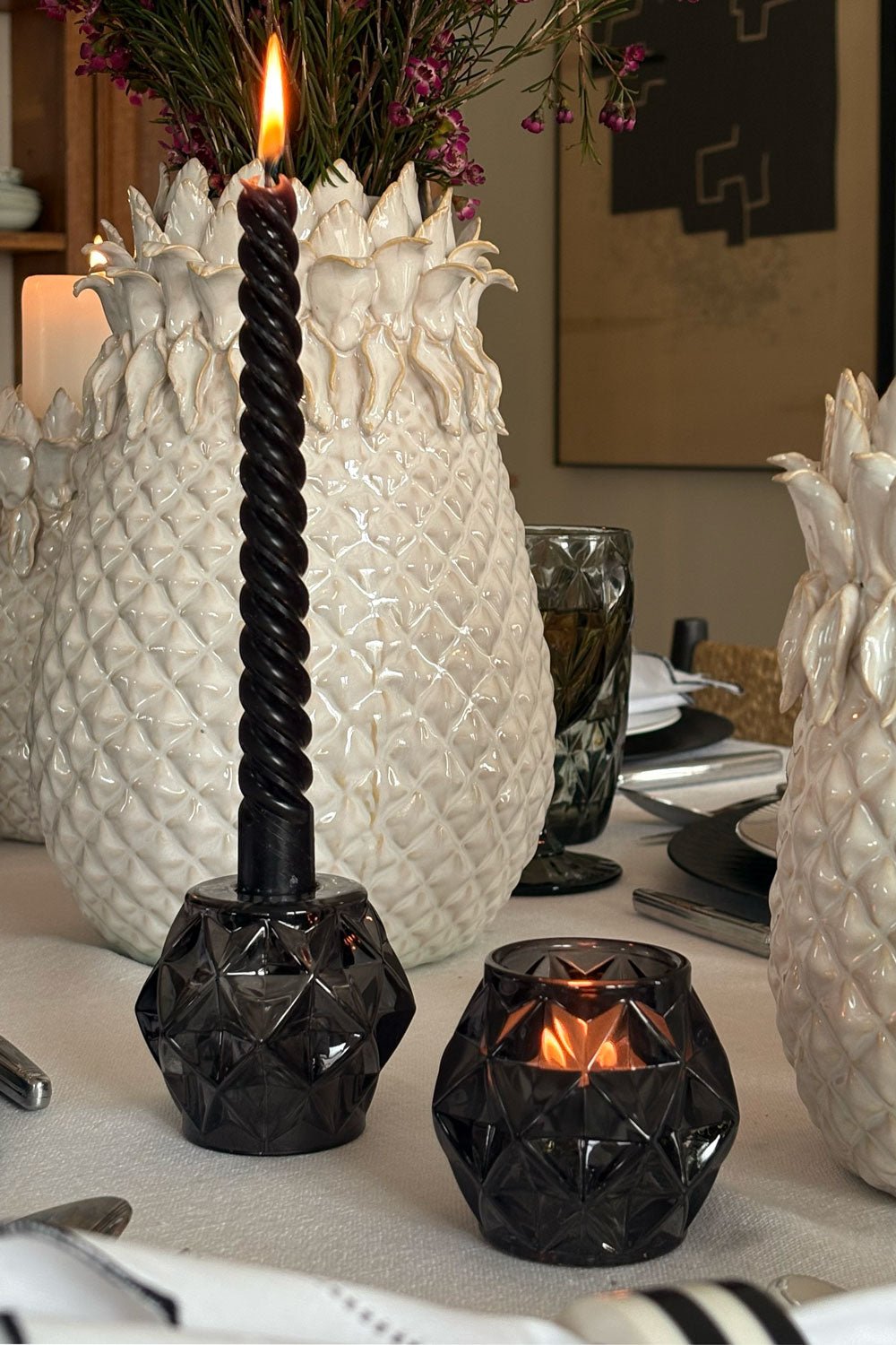 Portavelas Con Diseño De Diamante Negro