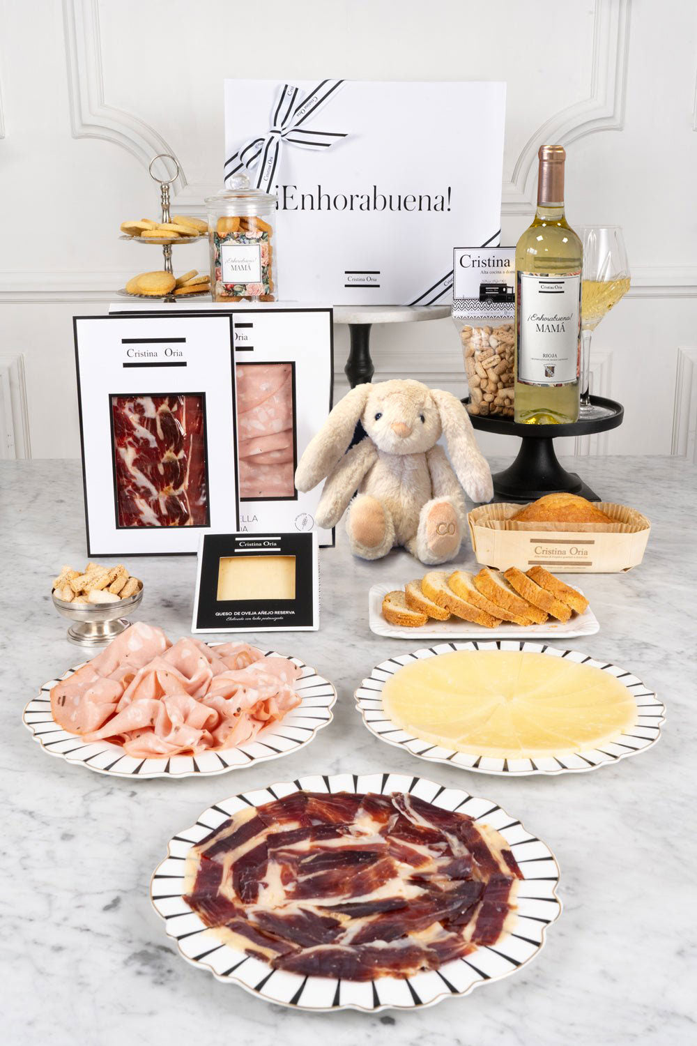 Caja Recién Mamá Gourmet & Peluche Conejo Blanco Cristina Oria
