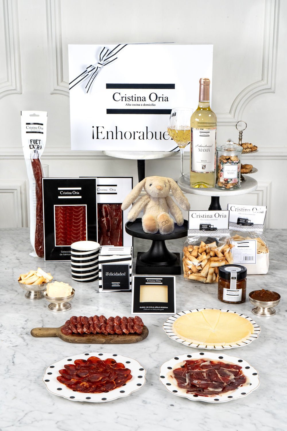 Caja Recién Mamá Delicatessen & Vela & Peluche Conejo Blanco Cristina Oria