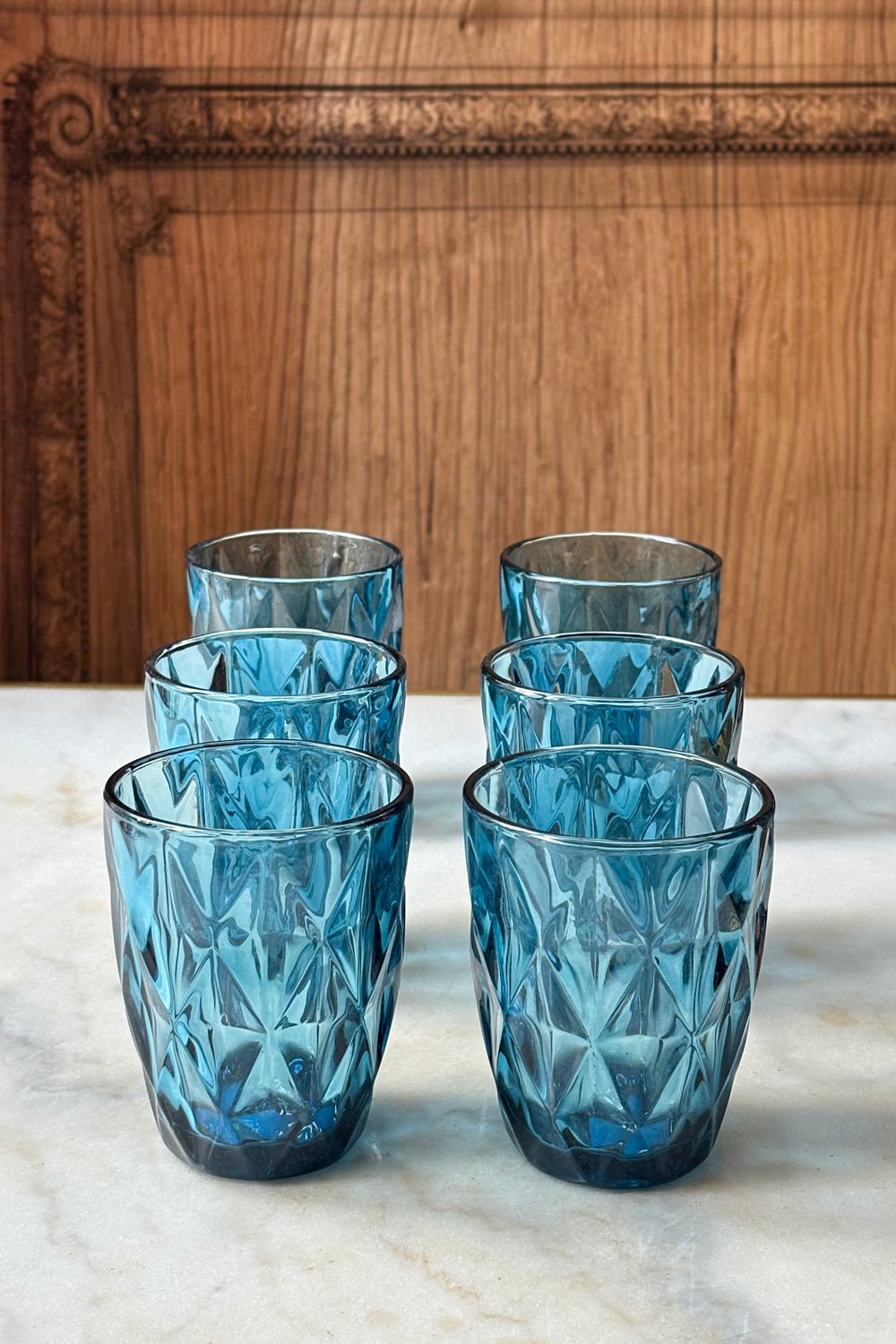 Set 6 Vasos Azules Diseño Rombos Cristina Oria