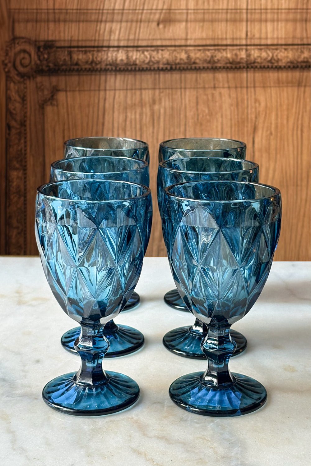 Cristalería Completa Azul Diseño Rombos Copas Cristina Oria