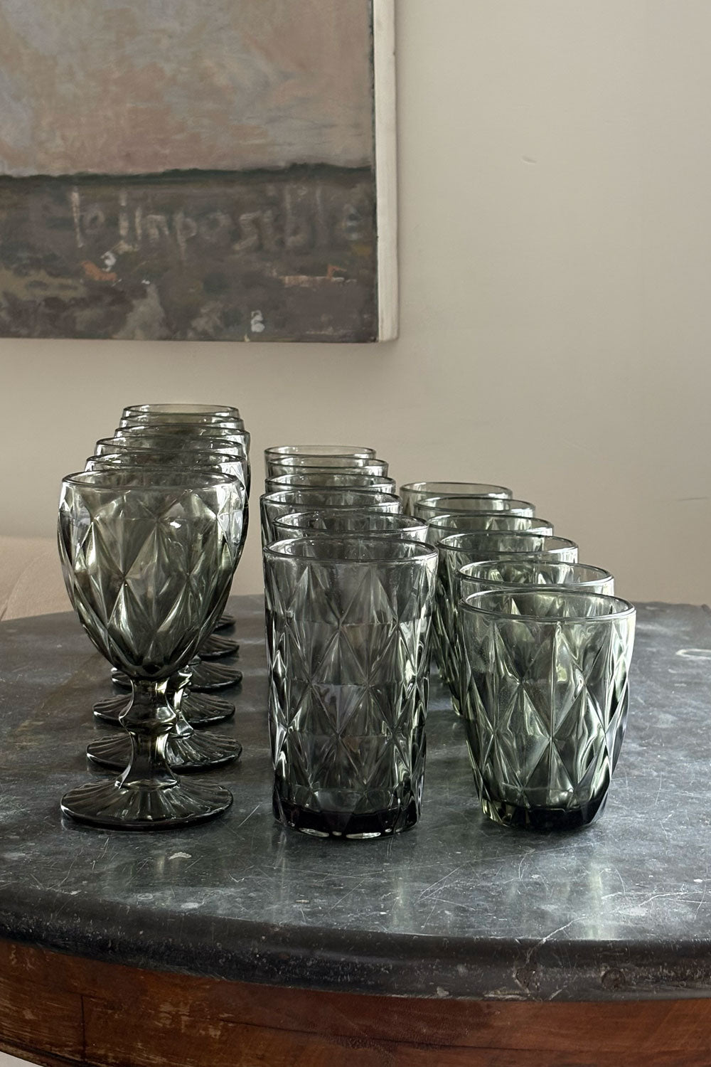 Cristalería Completa Gris Diseño Rombos Cristina Oria